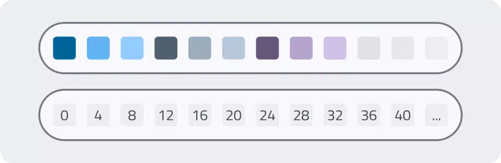 Color and number variables in a design system.