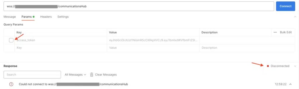 Postman WebSocket Request
